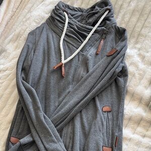 Gray Hooded Jacket with Rope Drawstrings